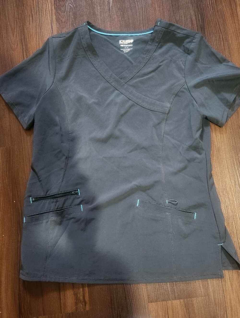 Scrubstar Dark Gray Scrub Top with Teal Trim